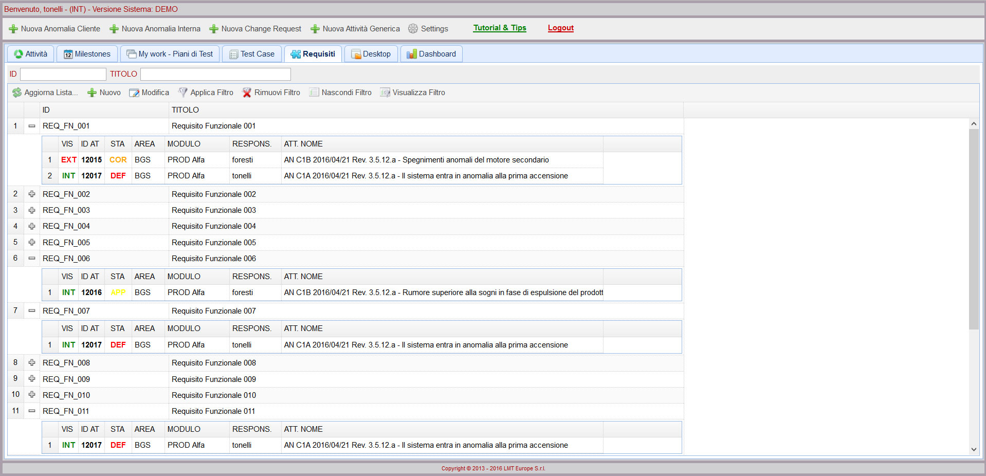 SMS web - TAB Requisiti